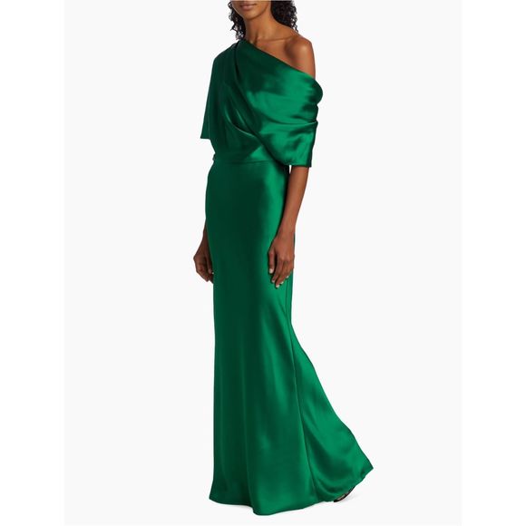 Amsale Satin One-Shoulder Gown - Picture 2 of 9
